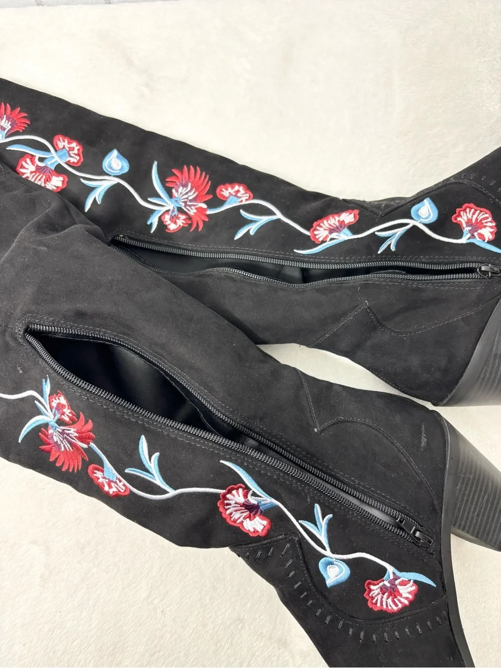 Carlos Santana Alexia Over the Knee Boots Womens 9.5M Black Floral Embroidered - Picture 10 of 16